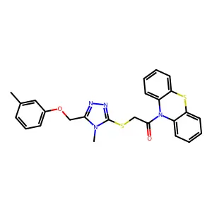 2-({4-methyl-5-[(3-methylphenoxy)methyl]-4H-1,2,4-triazol-3-yl}sulfanyl)-1-(10H-phenothiazin-10-yl)ethanone structure