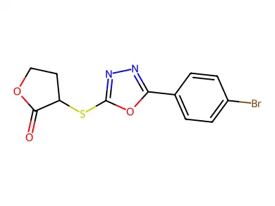 3-[[5-(4-Bromophenyl)-1,3,4-oxadiazol-2-yl]sulfanyl]oxolan-2-one structure