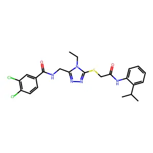 3,4-dichloro-N-({4-ethyl-5-[(2-oxo-2-{[2-(propan-2-yl)phenyl]amino}ethyl)sulfanyl]-4H-1,2,4-triazol-3-yl}methyl)benzamide structure