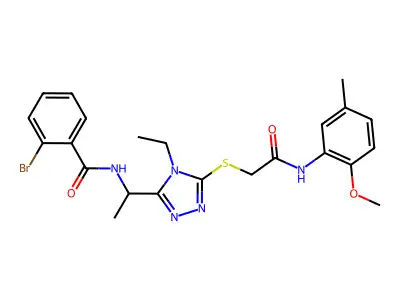 2-bromo-N-[1-[4-ethyl-5-[2-(2-methoxy-5-methylanilino)-2-oxoethyl]sulfanyl-1,2,4-triazol-3-yl]ethyl]benzamide structure