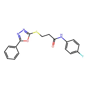 N-(4-fluorophenyl)-3-[(5-phenyl-1,3,4-oxadiazol-2-yl)sulfanyl]propanamide structure