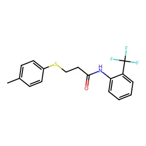3-(4-methylphenyl)sulfanyl-N-[2-(trifluoromethyl)phenyl]propanamide structure