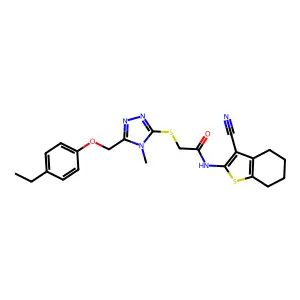 N-(3-cyano-4,5,6,7-tetrahydro-1-benzothiophen-2-yl)-2-({5-[(4-ethylphenoxy)methyl]-4-methyl-4H-1,2,4-triazol-3-yl}sulfanyl)acetamide structure