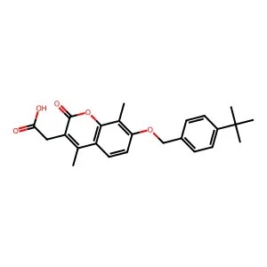 2-[7-[(4-Tert-butylphenyl)methoxy]-4,8-dimethyl-2-oxochromen-3-yl]acetic acid structure