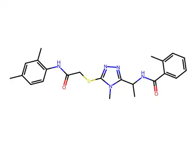 N-[1-[5-[2-(2,4-dimethylanilino)-2-oxoethyl]sulfanyl-4-methyl-1,2,4-triazol-3-yl]ethyl]-2-methylbenzamide structure