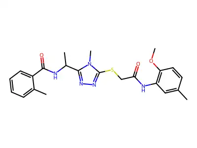 N-[1-[5-[2-(2-methoxy-5-methylanilino)-2-oxoethyl]sulfanyl-4-methyl-1,2,4-triazol-3-yl]ethyl]-2-methylbenzamide structure