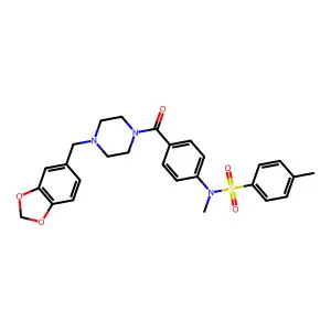N-[4-[4-(1,3-benzodioxol-5-ylmethyl)piperazine-1-carbonyl]phenyl]-N,4-dimethylbenzenesulfonamide structure