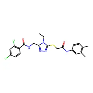 2,4-dichloro-N-[[5-[2-(3,4-dimethylanilino)-2-oxoethyl]sulfanyl-4-ethyl-1,2,4-triazol-3-yl]methyl]benzamide structure