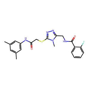 N-[[5-[2-(3,5-dimethylanilino)-2-oxoethyl]sulfanyl-4-methyl-1,2,4-triazol-3-yl]methyl]-2-fluorobenzamide structure