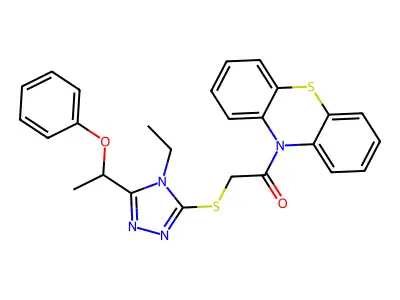 2-[[4-ethyl-5-(1-phenoxyethyl)-1,2,4-triazol-3-yl]sulfanyl]-1-phenothiazin-10-ylethanone structure