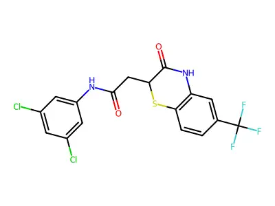 N-(3,5-dichlorophenyl)-2-[3-oxo-6-(trifluoromethyl)-3,4-dihydro-2H-1,4-benzothiazin-2-yl]acetamide structure