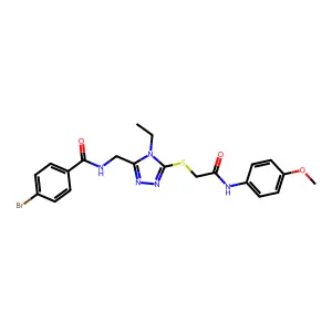 4-bromo-N-[[4-ethyl-5-[2-(4-methoxyanilino)-2-oxoethyl]sulfanyl-1,2,4-triazol-3-yl]methyl]benzamide structure