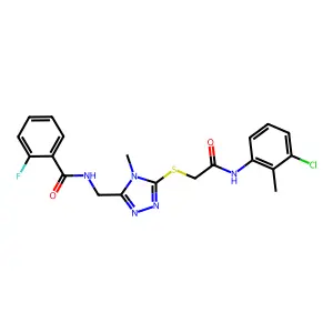 N-[[5-[2-(3-chloro-2-methylanilino)-2-oxoethyl]sulfanyl-4-methyl-1,2,4-triazol-3-yl]methyl]-2-fluorobenzamide structure