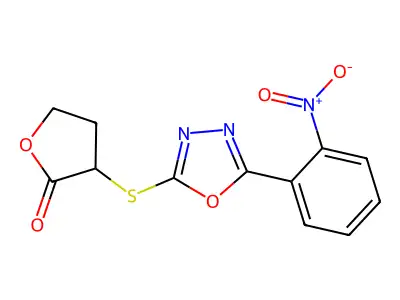 3-[[5-(2-Nitrophenyl)-1,3,4-oxadiazol-2-yl]sulfanyl]oxolan-2-one structure