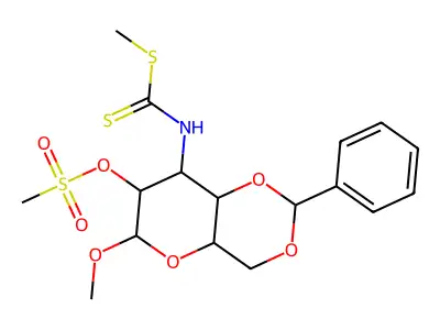 [6-methoxy-8-(methylsulfanylcarbothioylamino)-2-phenyl-4,4a,6,7,8,8a-hexahydropyrano[3,2-d][1,3]dioxin-7-yl] methanesulfonate structure