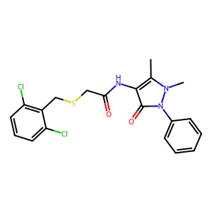 2-[(2,6-dichlorophenyl)methylsulfanyl]-N-(1,5-dimethyl-3-oxo-2-phenylpyrazol-4-yl)acetamide structure
