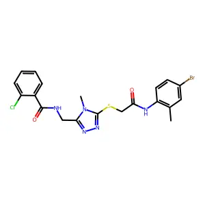 N-[[5-[2-(4-bromo-2-methylanilino)-2-oxoethyl]sulfanyl-4-methyl-1,2,4-triazol-3-yl]methyl]-2-chlorobenzamide structure