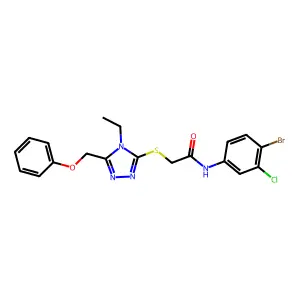 N-(4-bromo-3-chlorophenyl)-2-[[4-ethyl-5-(phenoxymethyl)-1,2,4-triazol-3-yl]sulfanyl]acetamide structure