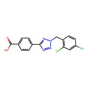 4-[2-(2,4-dichlorobenzyl)-2H-tetrazol-5-yl]benzoic acid structure