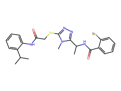2-bromo-N-(1-{4-methyl-5-[(2-oxo-2-{[2-(propan-2-yl)phenyl]amino}ethyl)sulfanyl]-4H-1,2,4-triazol-3-yl}ethyl)benzamide structure