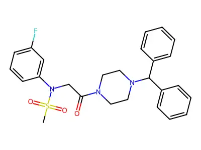 N-[2-(4-benzhydrylpiperazin-1-yl)-2-oxoethyl]-N-(3-fluorophenyl)methanesulfonamide structure