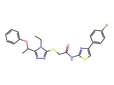 N-[4-(4-bromophenyl)-1,3-thiazol-2-yl]-2-{[4-ethyl-5-(1-phenoxyethyl)-4H-1,2,4-triazol-3-yl]sulfanyl}acetamide structure