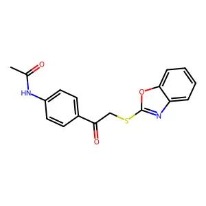 N-{4-[2-(1,3-benzoxazol-2-ylsulfanyl)acetyl]phenyl}acetamide structure