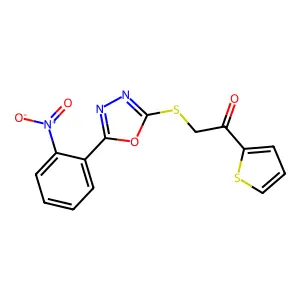 2-[[5-(2-Nitrophenyl)-1,3,4-oxadiazol-2-yl]sulfanyl]-1-thiophen-2-ylethanone structure