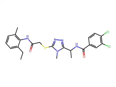 3,4-dichloro-N-[1-[5-[2-(2-ethyl-6-methylanilino)-2-oxoethyl]sulfanyl-4-methyl-1,2,4-triazol-3-yl]ethyl]benzamide structure
