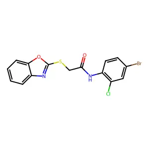 2-(1,3-benzoxazol-2-ylsulfanyl)-N-(4-bromo-2-chlorophenyl)acetamide structure