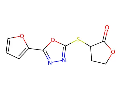 3-[[5-(Furan-2-yl)-1,3,4-oxadiazol-2-yl]sulfanyl]oxolan-2-one structure