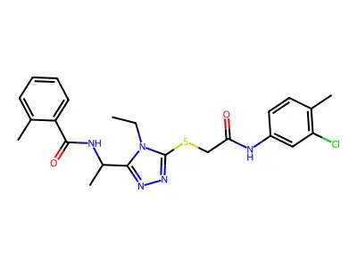 N-[1-[5-[2-(3-chloro-4-methylanilino)-2-oxoethyl]sulfanyl-4-ethyl-1,2,4-triazol-3-yl]ethyl]-2-methylbenzamide structure
