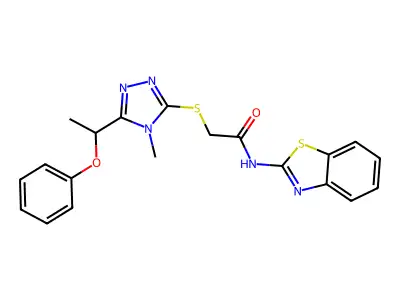 N-(1,3-benzothiazol-2-yl)-2-[[4-methyl-5-(1-phenoxyethyl)-1,2,4-triazol-3-yl]sulfanyl]acetamide structure