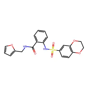 2-(2,3-dihydro-1,4-benzodioxin-6-ylsulfonylamino)-N-(furan-2-ylmethyl)benzamide structure