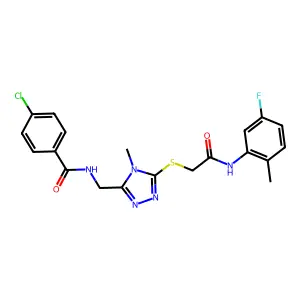 4-chloro-N-[[5-[2-(5-fluoro-2-methylanilino)-2-oxoethyl]sulfanyl-4-methyl-1,2,4-triazol-3-yl]methyl]benzamide structure