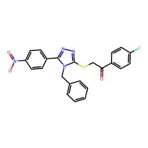 2-[[4-benzyl-5-(4-nitrophenyl)-1,2,4-triazol-3-yl]sulfanyl]-1-(4-fluorophenyl)ethanone structure