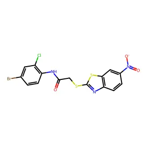 N-(4-bromo-2-chlorophenyl)-2-[(6-nitro-1,3-benzothiazol-2-yl)sulfanyl]acetamide structure