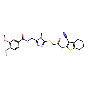 N-[[5-[2-[(3-cyano-4,5,6,7-tetrahydro-1-benzothiophen-2-yl)amino]-2-oxoethyl]sulfanyl-4-methyl-1,2,4-triazol-3-yl]methyl]-3,4-dimethoxybenzamide structure