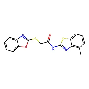 2-(1,3-benzoxazol-2-ylsulfanyl)-N-(4-methyl-1,3-benzothiazol-2-yl)acetamide structure