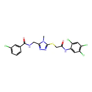 3-chloro-N-[[4-methyl-5-[2-oxo-2-(2,4,5-trichloroanilino)ethyl]sulfanyl-1,2,4-triazol-3-yl]methyl]benzamide structure