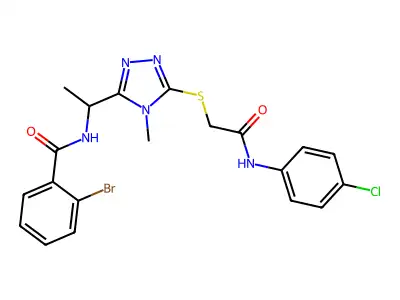 2-bromo-N-[1-[5-[2-(4-chloroanilino)-2-oxoethyl]sulfanyl-4-methyl-1,2,4-triazol-3-yl]ethyl]benzamide structure