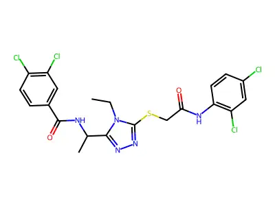 3,4-dichloro-N-{1-[5-({2-[(2,4-dichlorophenyl)amino]-2-oxoethyl}sulfanyl)-4-ethyl-4H-1,2,4-triazol-3-yl]ethyl}benzamide structure