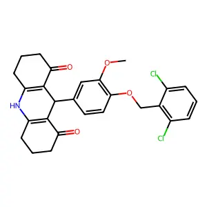 9-[4-[(2,6-dichlorophenyl)methoxy]-3-methoxyphenyl]-2,3,4,5,6,7,9,10-octahydroacridine-1,8-dione structure