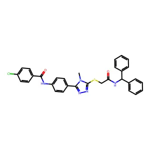4-chloro-N-{4-[5-({2-[(diphenylmethyl)amino]-2-oxoethyl}sulfanyl)-4-methyl-4H-1,2,4-triazol-3-yl]phenyl}benzamide structure