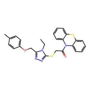 2-({4-ethyl-5-[(4-methylphenoxy)methyl]-4H-1,2,4-triazol-3-yl}sulfanyl)-1-(10H-phenothiazin-10-yl)ethanone structure