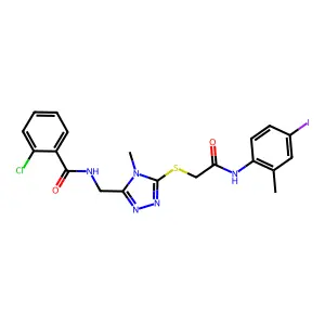 2-chloro-N-[[5-[2-(4-iodo-2-methylanilino)-2-oxoethyl]sulfanyl-4-methyl-1,2,4-triazol-3-yl]methyl]benzamide structure