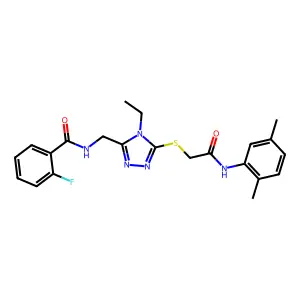 N-[[5-[2-(2,5-dimethylanilino)-2-oxoethyl]sulfanyl-4-ethyl-1,2,4-triazol-3-yl]methyl]-2-fluorobenzamide structure