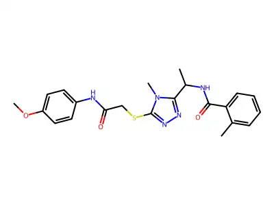 N-[1-[5-[2-(4-methoxyanilino)-2-oxoethyl]sulfanyl-4-methyl-1,2,4-triazol-3-yl]ethyl]-2-methylbenzamide structure