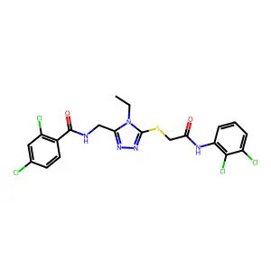 2,4-dichloro-N-[[5-[2-(2,3-dichloroanilino)-2-oxoethyl]sulfanyl-4-ethyl-1,2,4-triazol-3-yl]methyl]benzamide structure