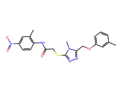 2-({4-methyl-5-[(3-methylphenoxy)methyl]-4H-1,2,4-triazol-3-yl}sulfanyl)-N-(2-methyl-4-nitrophenyl)acetamide structure